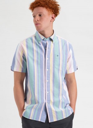 Camisas Ben Sherman Short Sleeve Brighton Oxford Organic Stripe Multicolor | 2354KUXSL