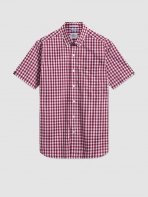 Camisas Ben Sherman Short Sleeve House Poplin Gingham Vino | 0168HBFZU