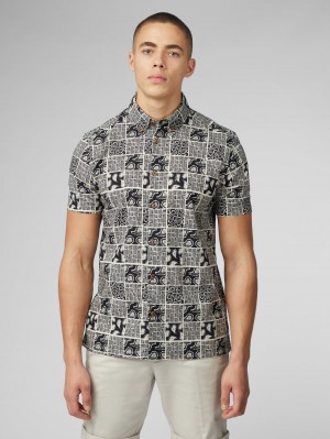 Camisas Ben Sherman Signature Checkerboard Paisley Print Negros | 2137QRUCI