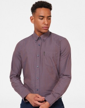 Camisas Ben Sherman Signature Gingham Long-Sleeve Morados | 6709KMAOD