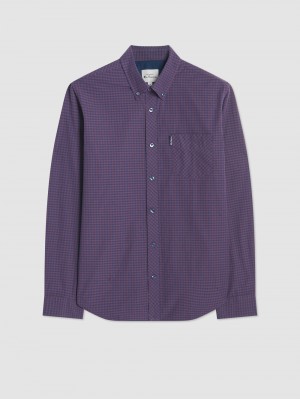 Camisas Ben Sherman Signature Gingham Long-Sleeve Morados | 4159FWKRI