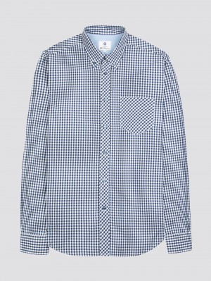 Camisas Ben Sherman Signature Long-Sleeve Gingham Azules Oscuro | 6705GLFXU