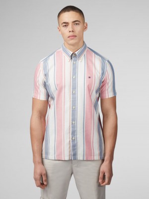 Camisas Ben Sherman Signature Multicolor Stripe Rosas Oscuro | 6105ULCSP