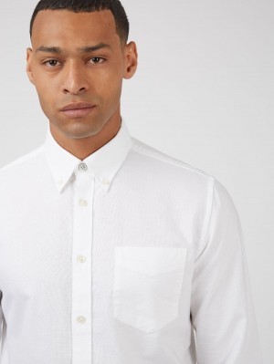 Camisas Ben Sherman Signature Organic Long-Sleeve Oxford Blancos | 4812NAZFP