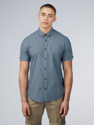 Camisas Ben Sherman Signature Short Sleeve Gingham Azules | 2483MHQAO