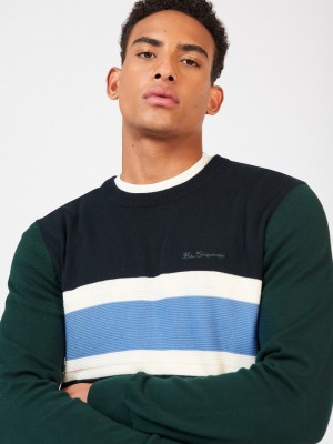 Prendas De Punto Ben Sherman Chest Stripe Crewneck Verdes Oscuro | 2159HJMKR