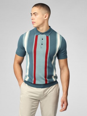 Prendas De Punto Ben Sherman Signature Vertical Stripe Polo Turquesa | 3697CIPFE