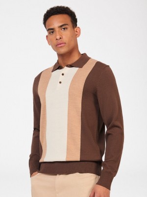 Suéteres De Cuello Polo Ben Sherman Block Stripe Merino Chocolate | 0134IJONE