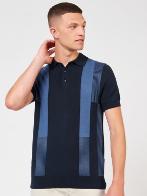 Suéteres De Cuello Polo Ben Sherman Intarsia Stripe Azul Marino | 6874PYHSF