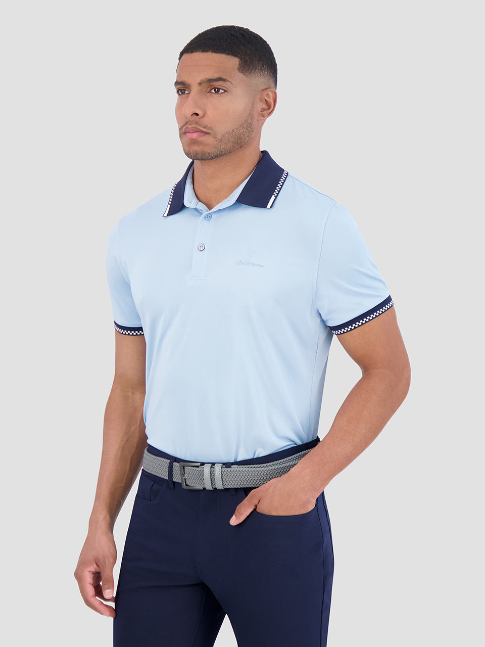 Camisa Polo Ben Sherman Checker Rib Air Pique Sports Fit Azules | 3829ATQMR