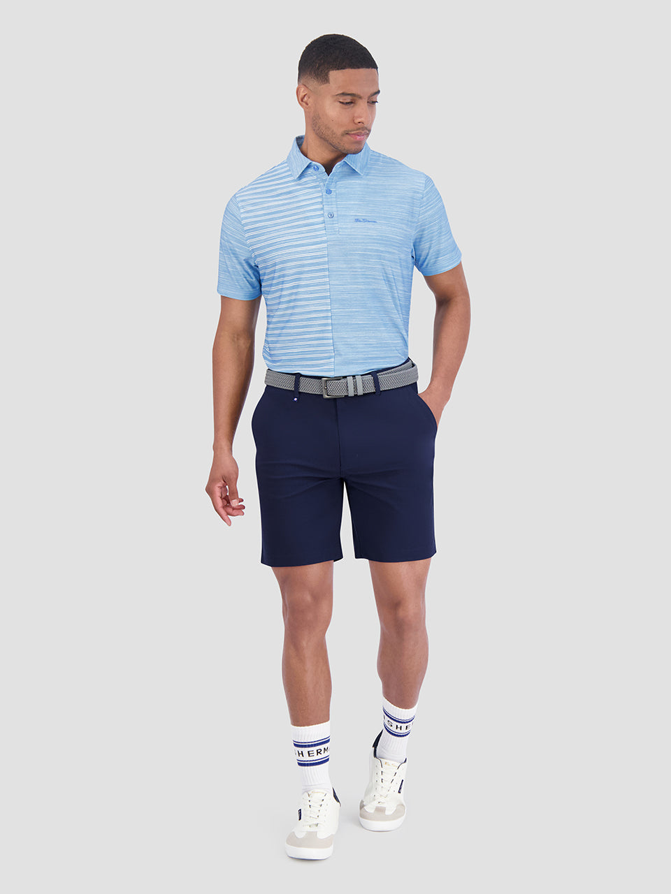 Camisa Polo Ben Sherman Melange Stripes Color Block Tech Jersey Sports Fit Azur | 5302OLDEM