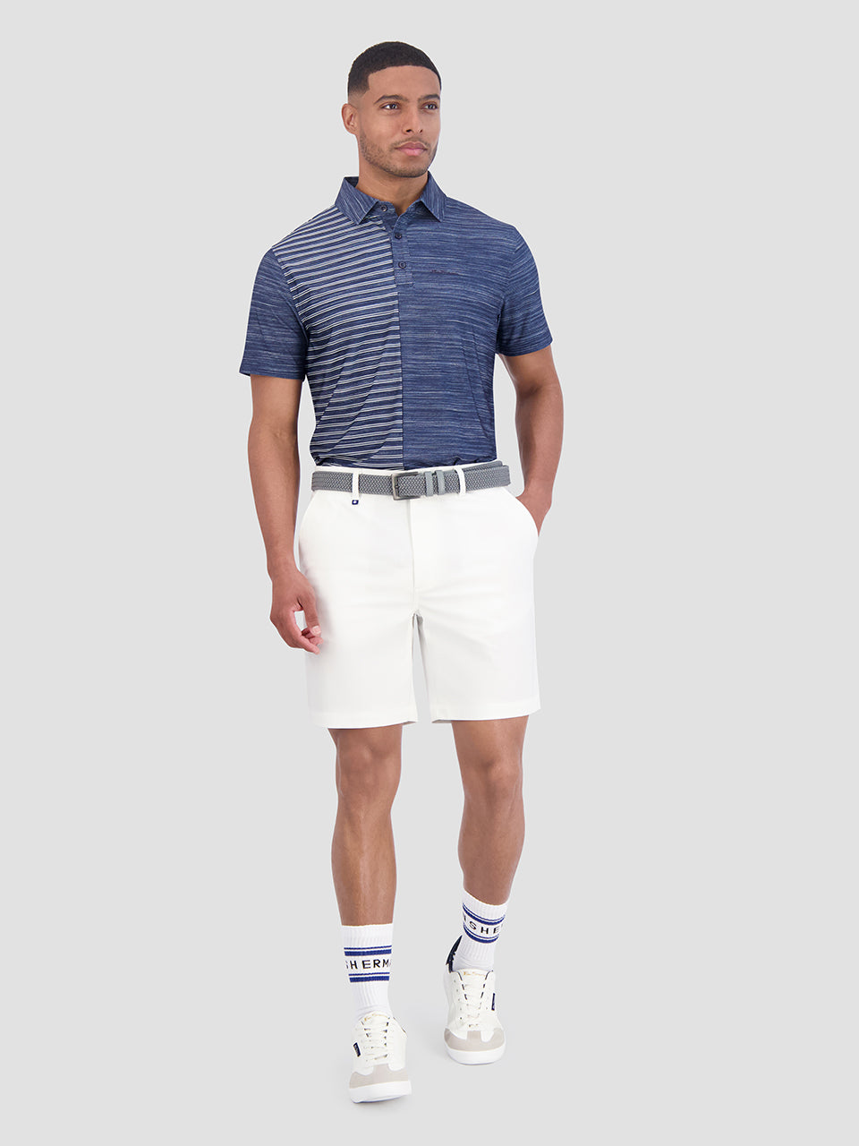 Camisa Polo Ben Sherman Melange Stripes Color Block Tech Jersey Sports Fit Azul Marino | 3591SUFBP