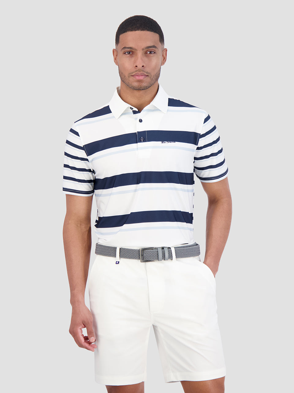 Camisa Polo Ben Sherman Mixed Mod Stripes Tech Jersey Sports Fit Azules | 9032WZABP