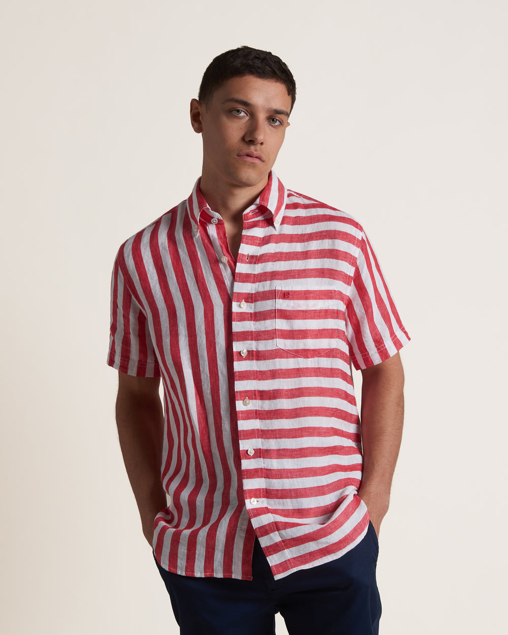 Camisas Ben Sherman B by Ben Sherman Candy Stripe Linen Short Sleeve Rosas Rojos | 0479CIMPL