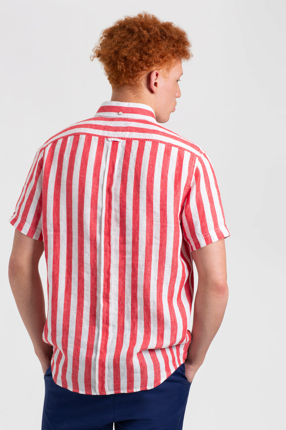 Camisas Ben Sherman B by Ben Sherman Candy Stripe Linen Short Sleeve Rosas Rojos | 0479CIMPL