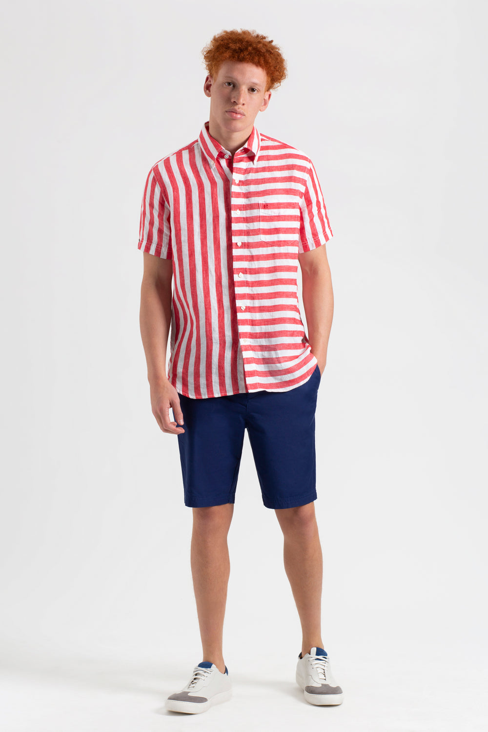 Camisas Ben Sherman B by Ben Sherman Candy Stripe Linen Short Sleeve Rosas Rojos | 0479CIMPL