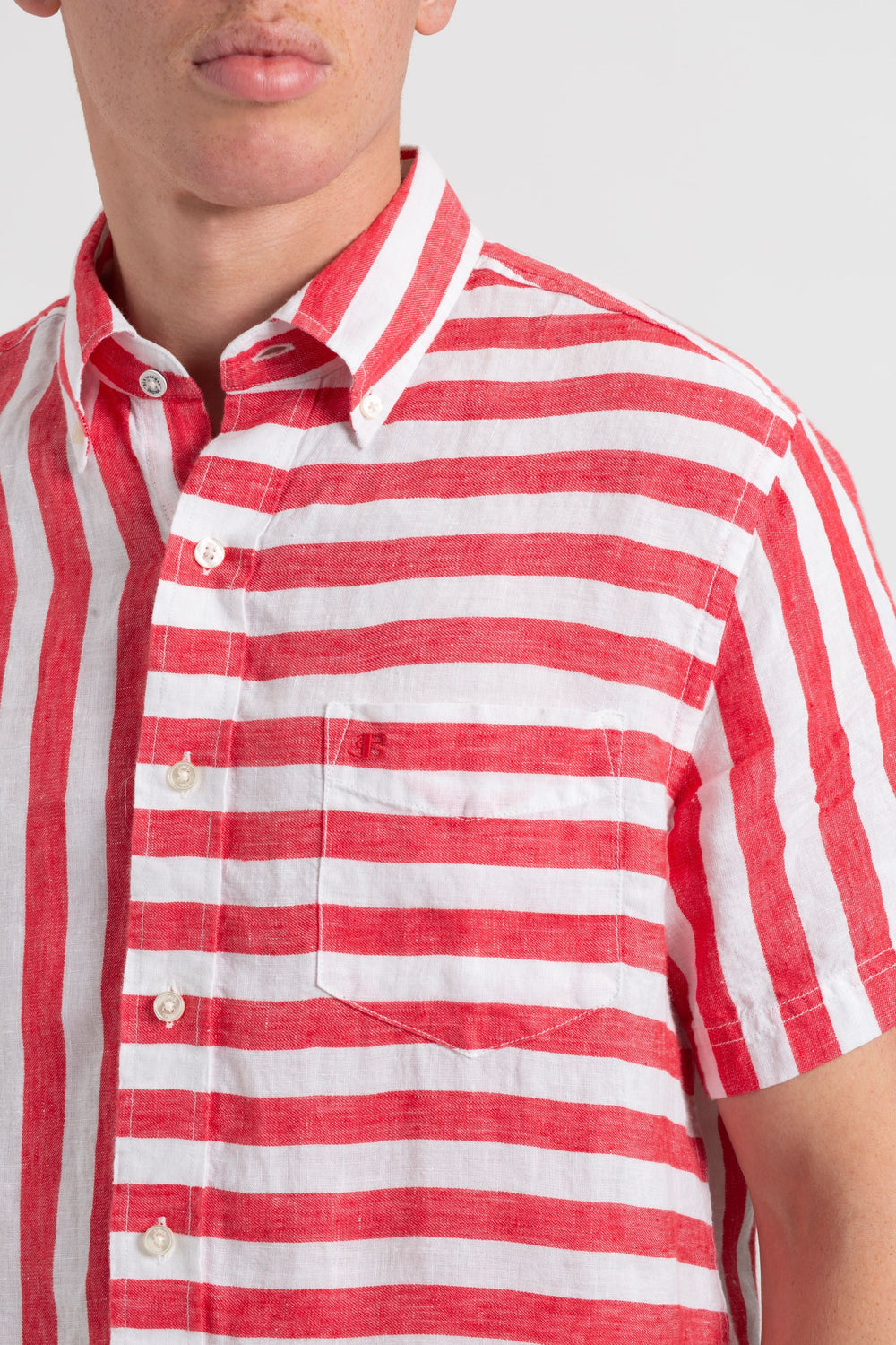 Camisas Ben Sherman B by Ben Sherman Candy Stripe Linen Short Sleeve Rosas Rojos | 0479CIMPL