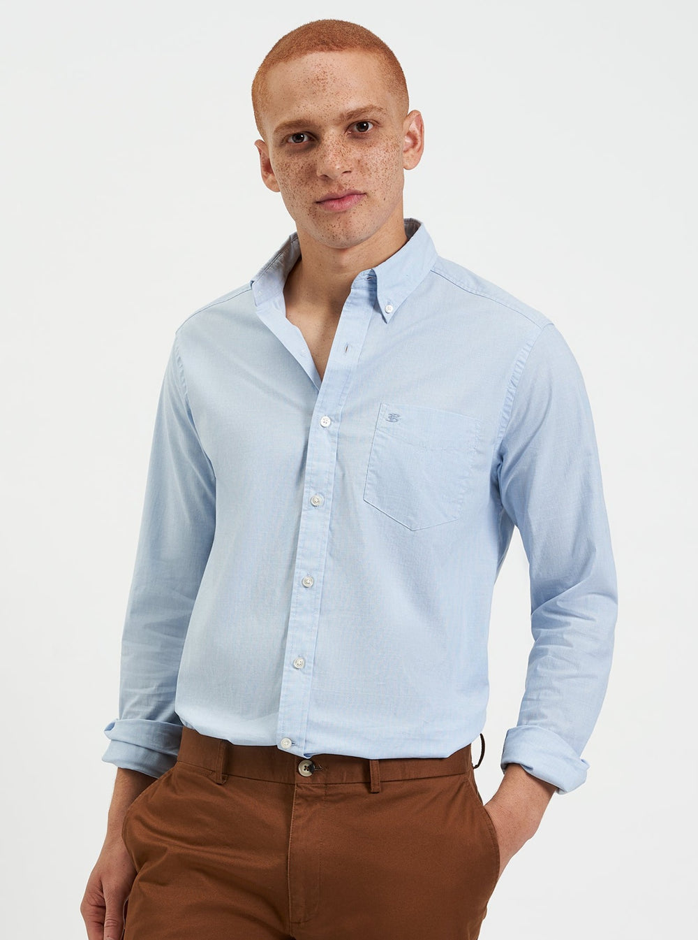 Camisas Ben Sherman Beatnik Wash Long-Sleeve Azules | 8935DWFVN