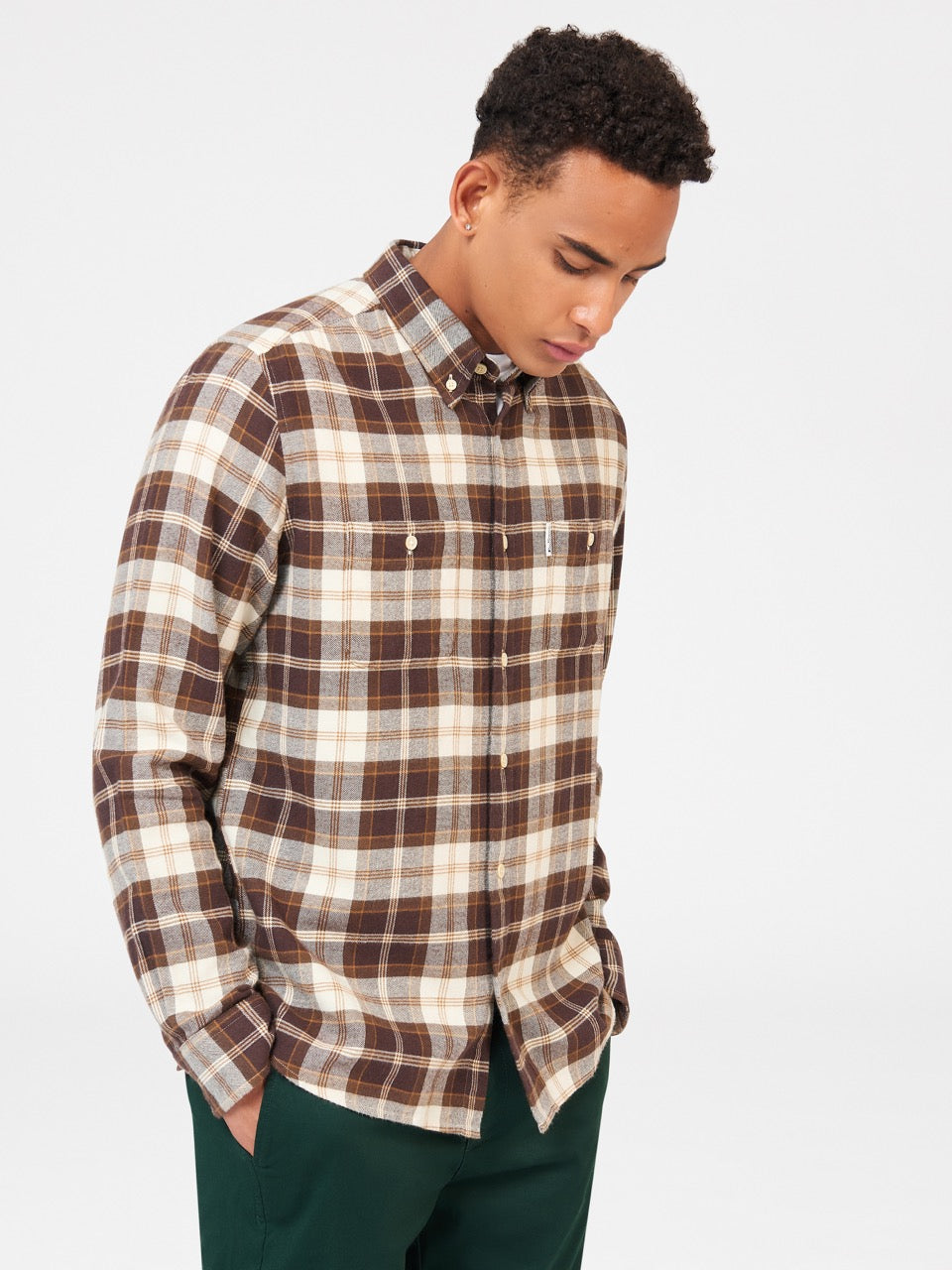 Camisas Ben Sherman Brushed Plain Check Chocolate | 0735QYBLH