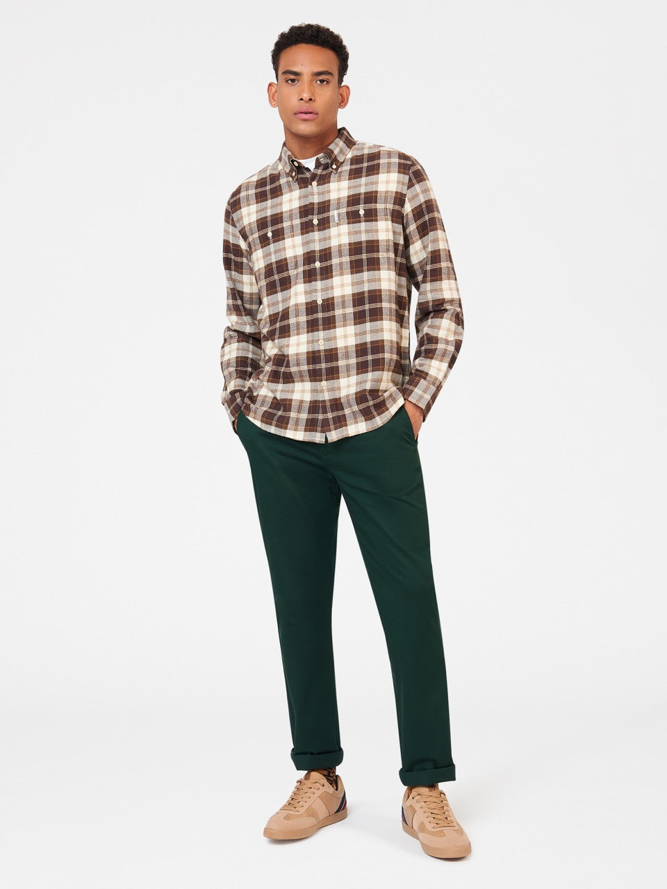 Camisas Ben Sherman Brushed Plain Check Chocolate | 0735QYBLH