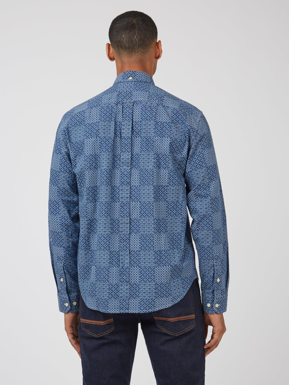 Camisas Ben Sherman Chambray Patchwork Geo Print Long-Sleeve Azules | 1402VBCYO