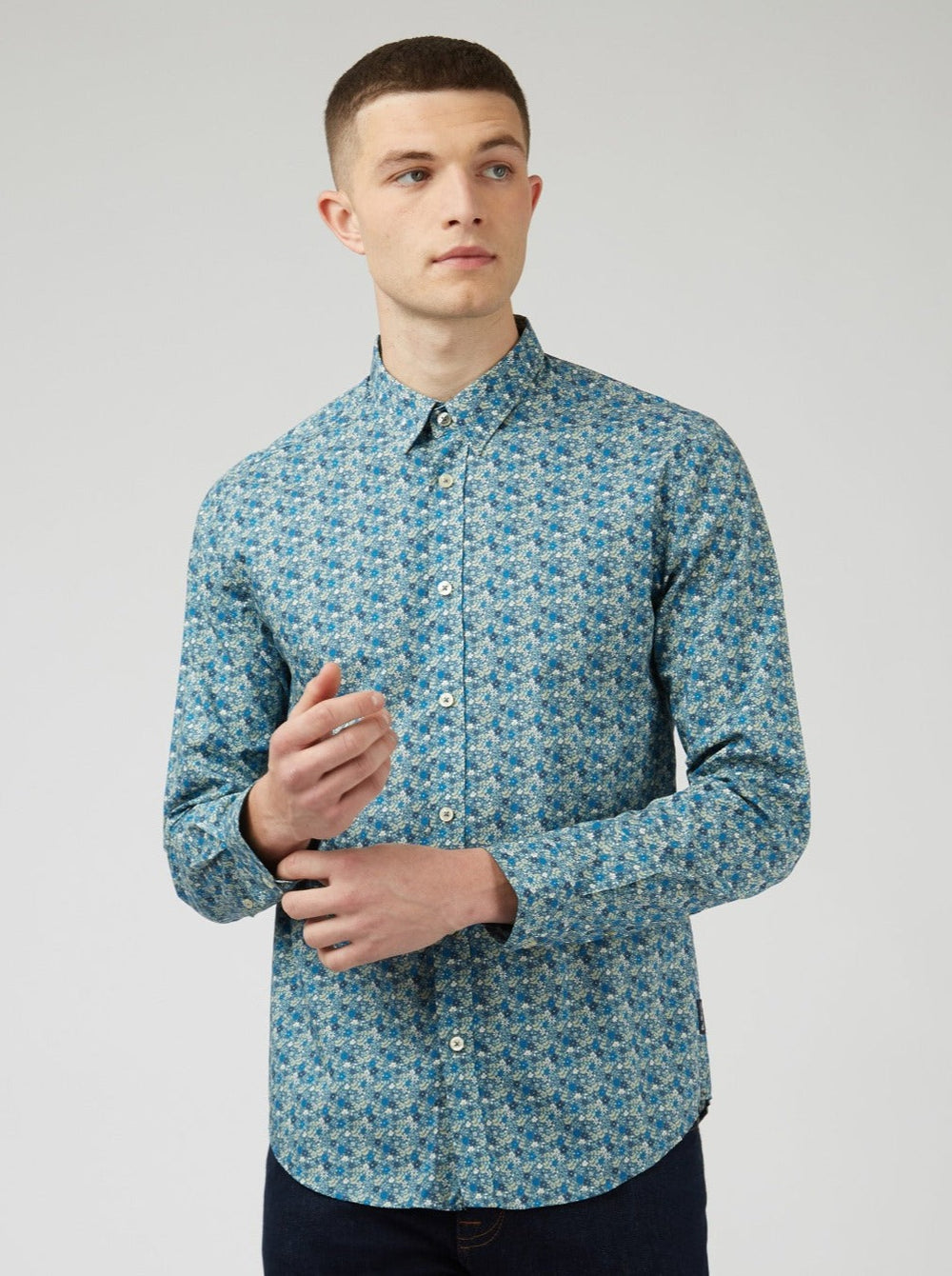 Camisas Ben Sherman Floral Print Long-Sleeve Azules Grises | 4058SPRHN