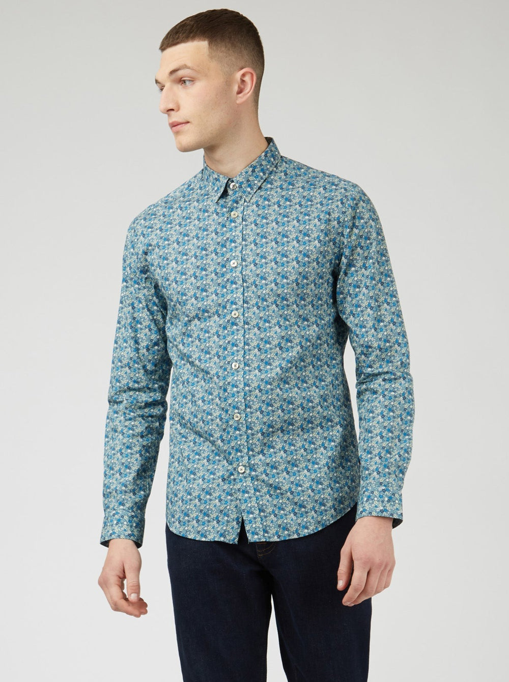 Camisas Ben Sherman Floral Print Long-Sleeve Azules Grises | 4058SPRHN