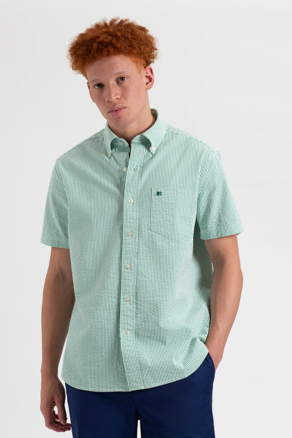 Camisas Ben Sherman Seersucker Bengal Stripe Verdes | 7316XSDNU