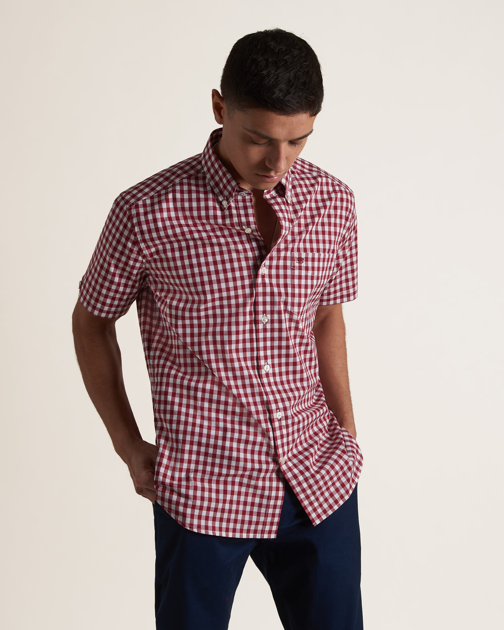 Camisas Ben Sherman Short Sleeve House Poplin Gingham Vino | 0168HBFZU