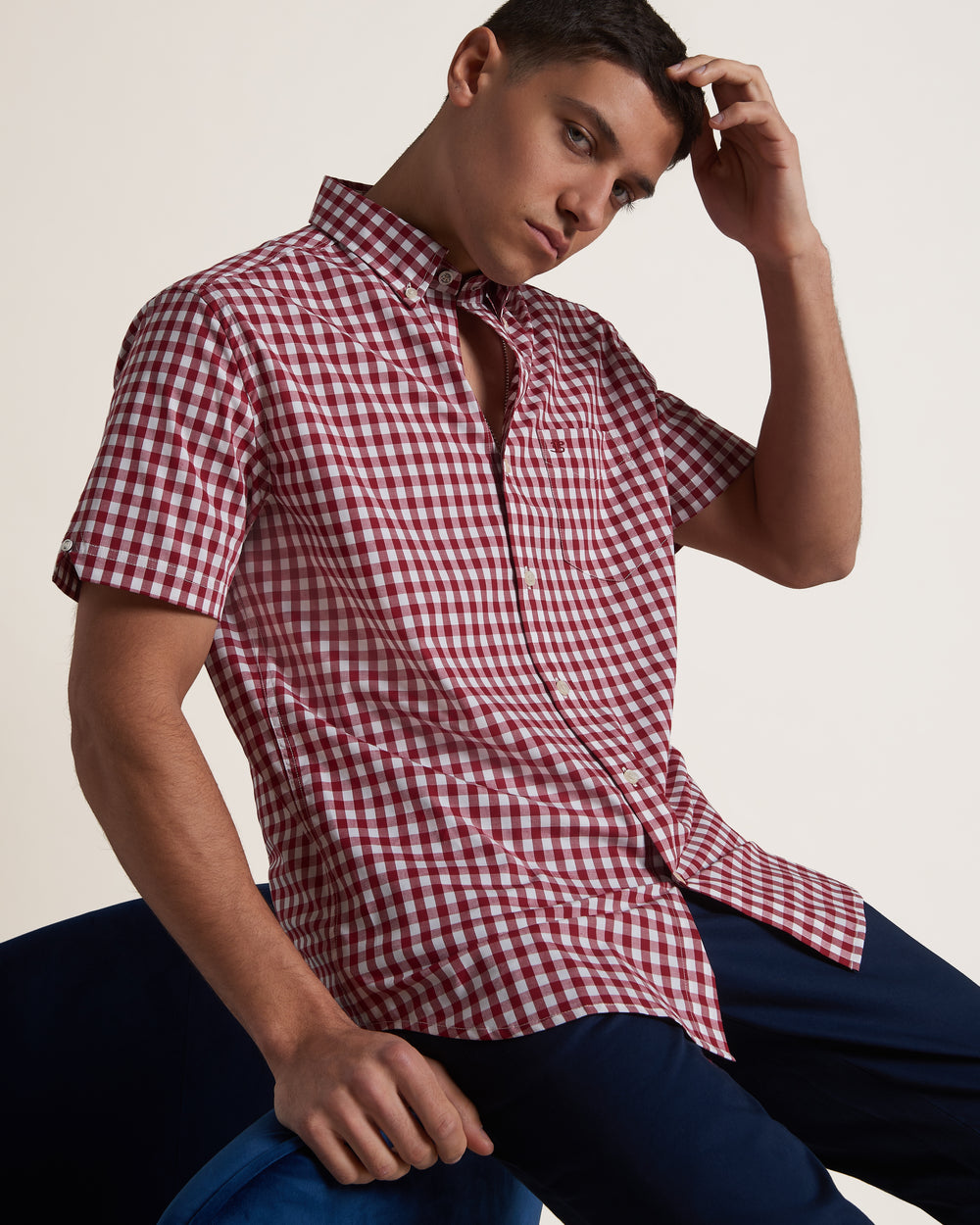 Camisas Ben Sherman Short Sleeve House Poplin Gingham Vino | 0168HBFZU