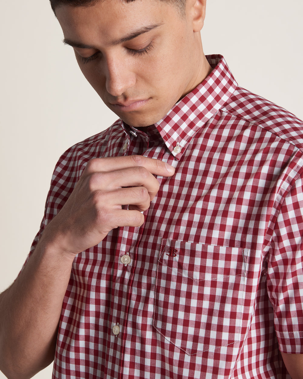 Camisas Ben Sherman Short Sleeve House Poplin Gingham Vino | 0168HBFZU