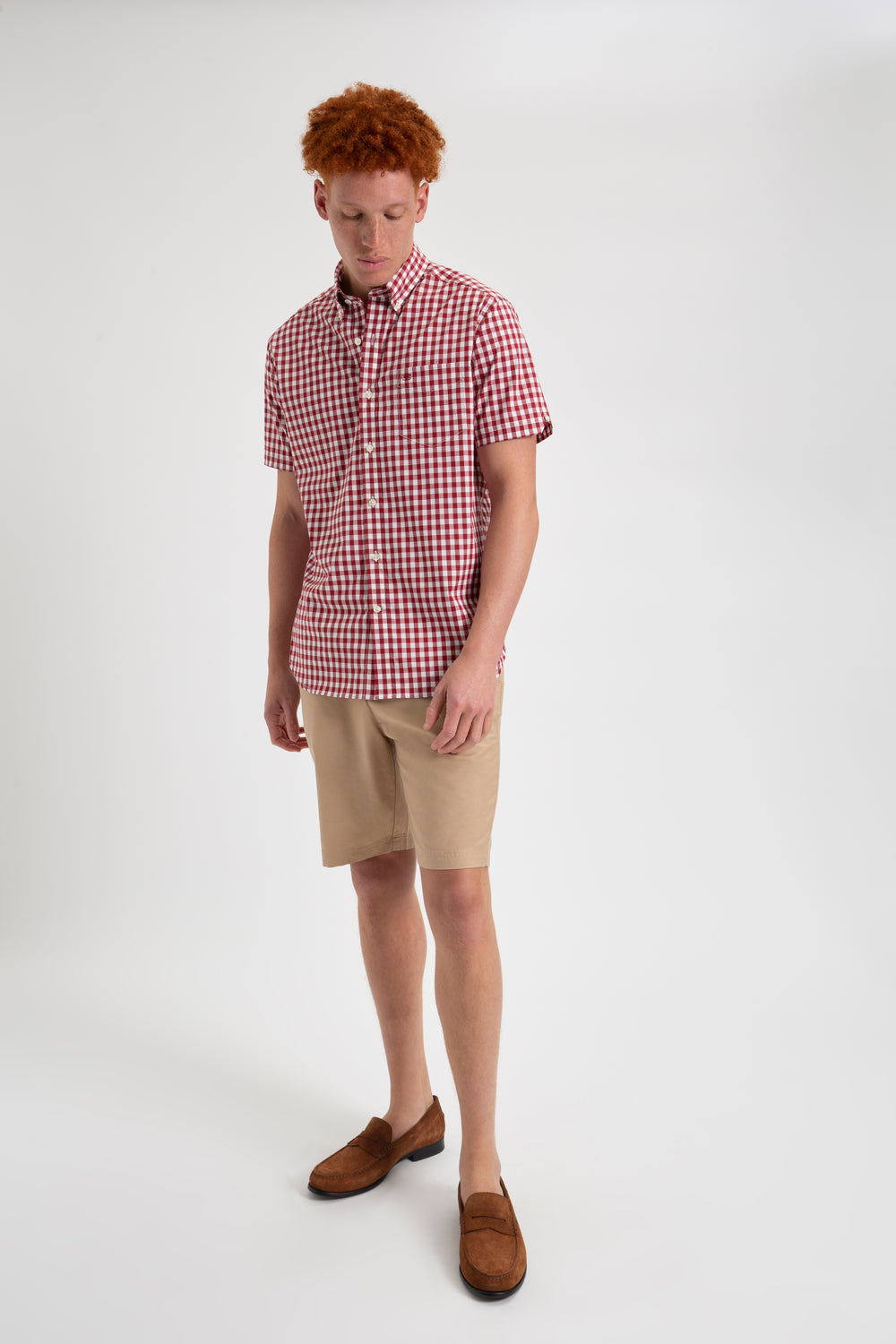 Camisas Ben Sherman Short Sleeve House Poplin Gingham Vino | 0168HBFZU