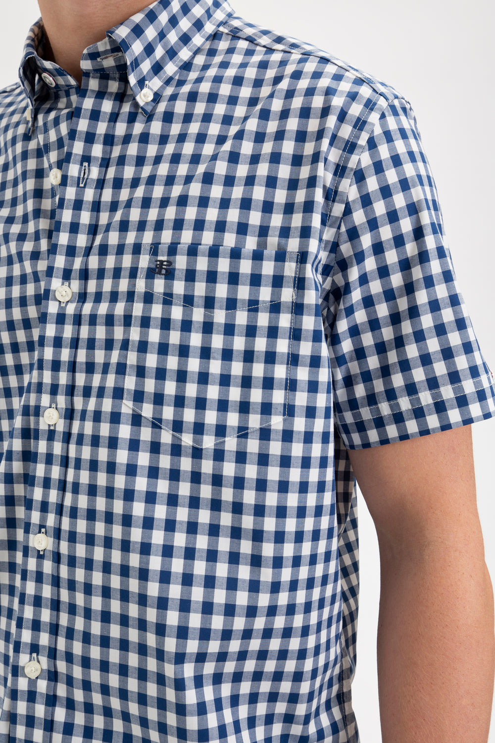 Camisas Ben Sherman Short Sleeve House Poplin Gingham Azul Marino Verde Oliva | 4378SDWQM