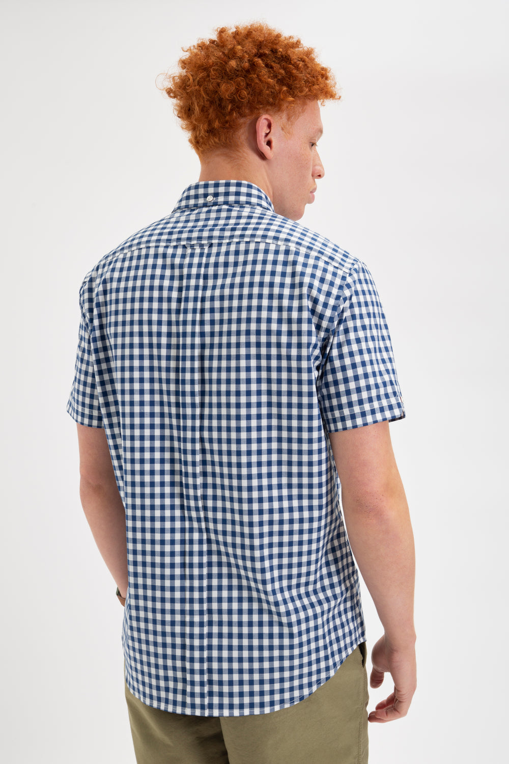 Camisas Ben Sherman Short Sleeve House Poplin Gingham Azul Marino Verde Oliva | 4378SDWQM