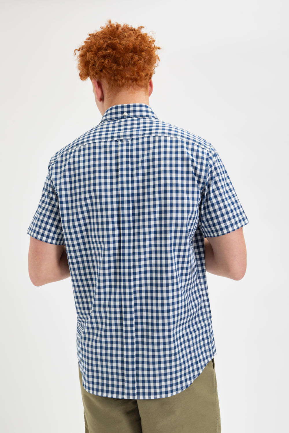 Camisas Ben Sherman Short Sleeve House Poplin Gingham Azul Marino Verde Oliva | 4378SDWQM