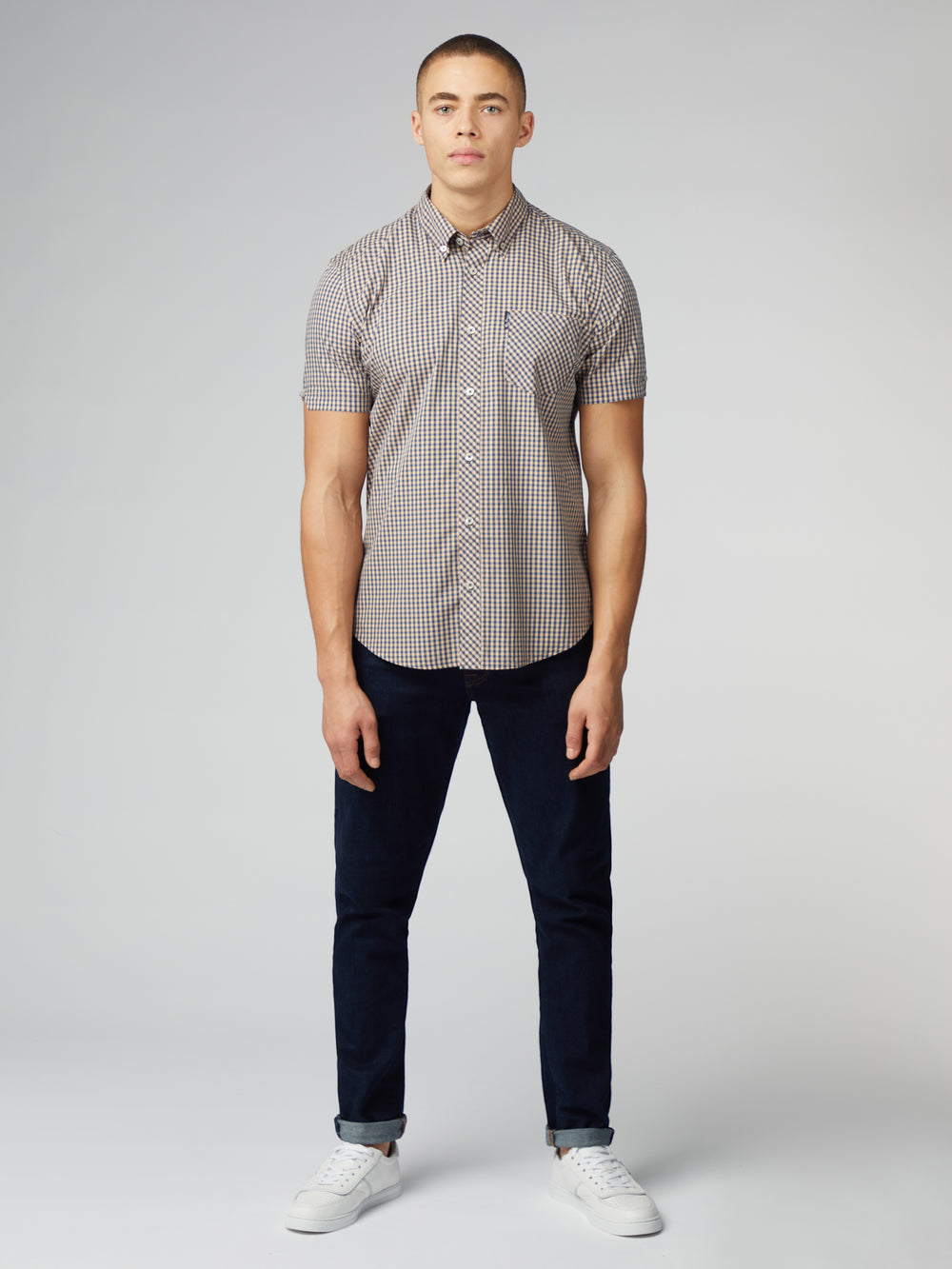 Camisas Ben Sherman Signature Short Sleeve Gingham Cobra Naranjas | 8342SCHAY