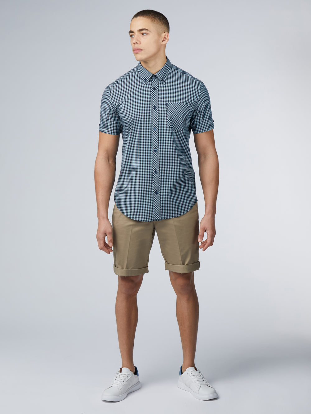 Camisas Ben Sherman Signature Short Sleeve Gingham Azules | 2483MHQAO