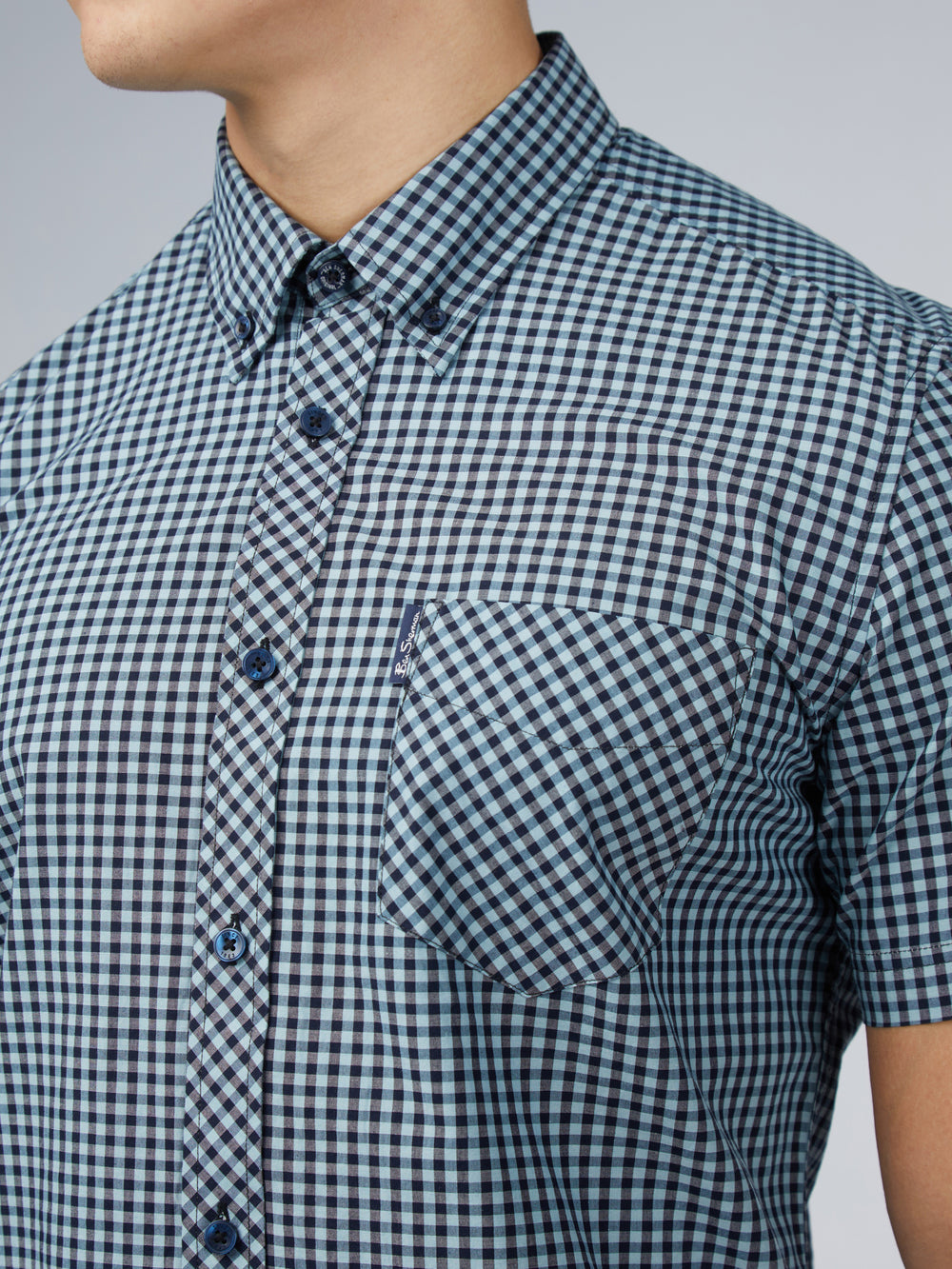 Camisas Ben Sherman Signature Short Sleeve Gingham Azules | 2483MHQAO