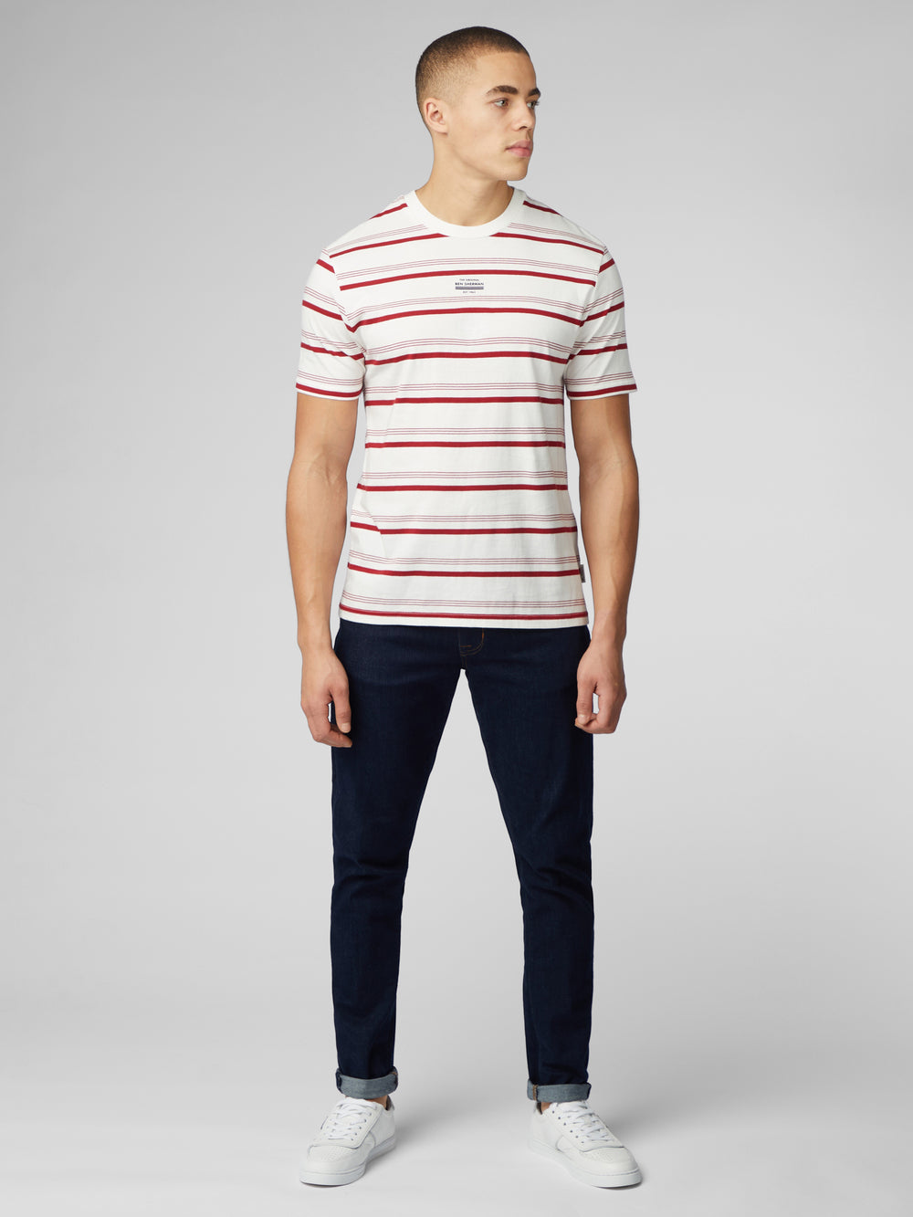 Camiseta Ben Sherman Signature Fine Stripe Blancos | 9234TAXUZ