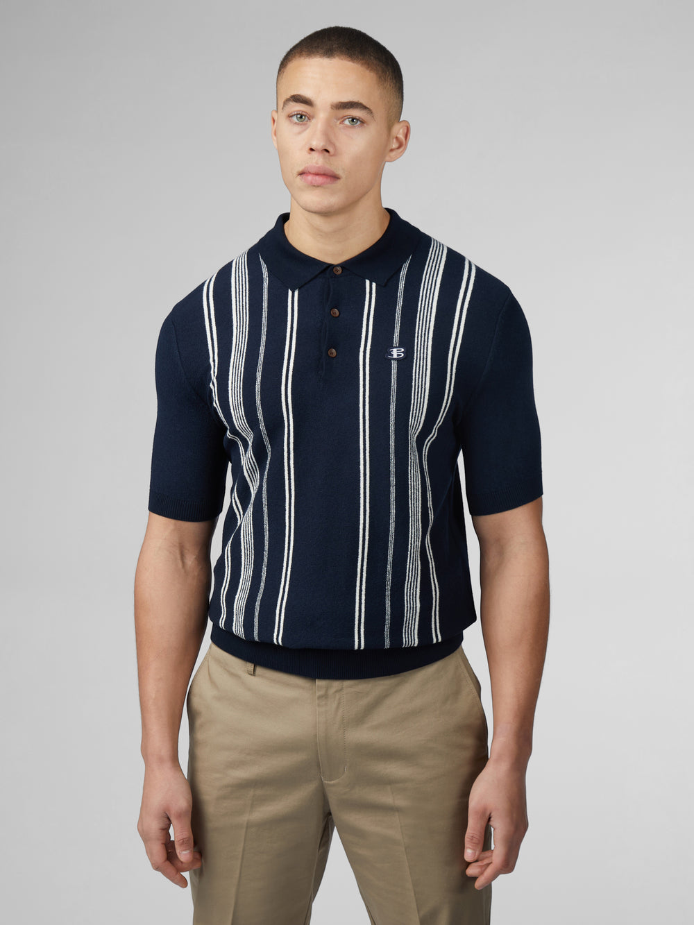 Prendas De Punto Ben Sherman B by Ben Sherman Crinkle Cotton Stripe Polo Azul Marino | 2750IEAXT