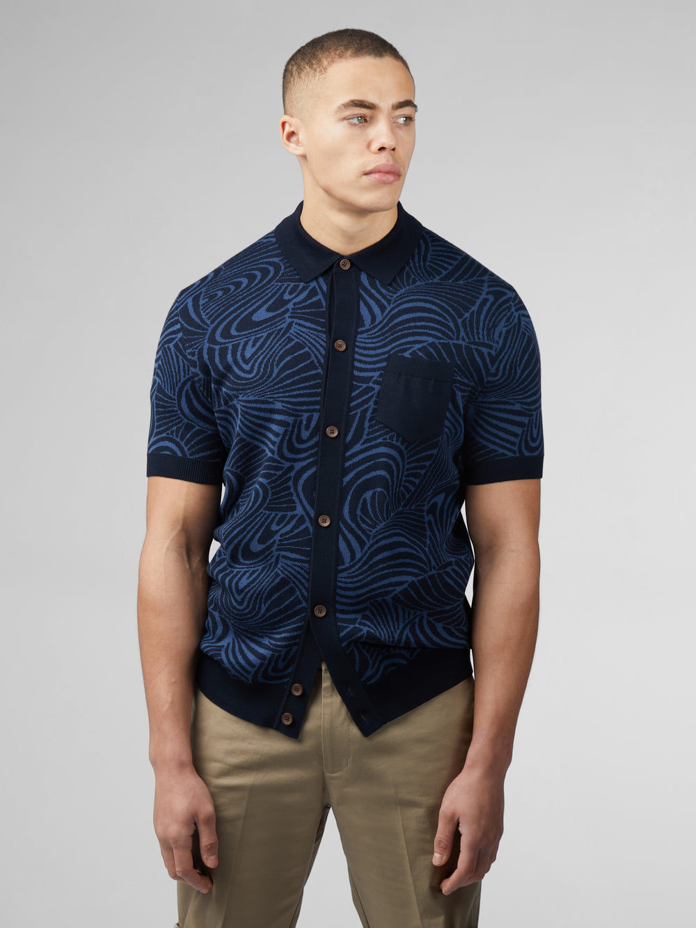 Prendas De Punto Ben Sherman B by Ben Sherman Swirl Jacquard Button Through Polo Azul Marino | 1876WXGML