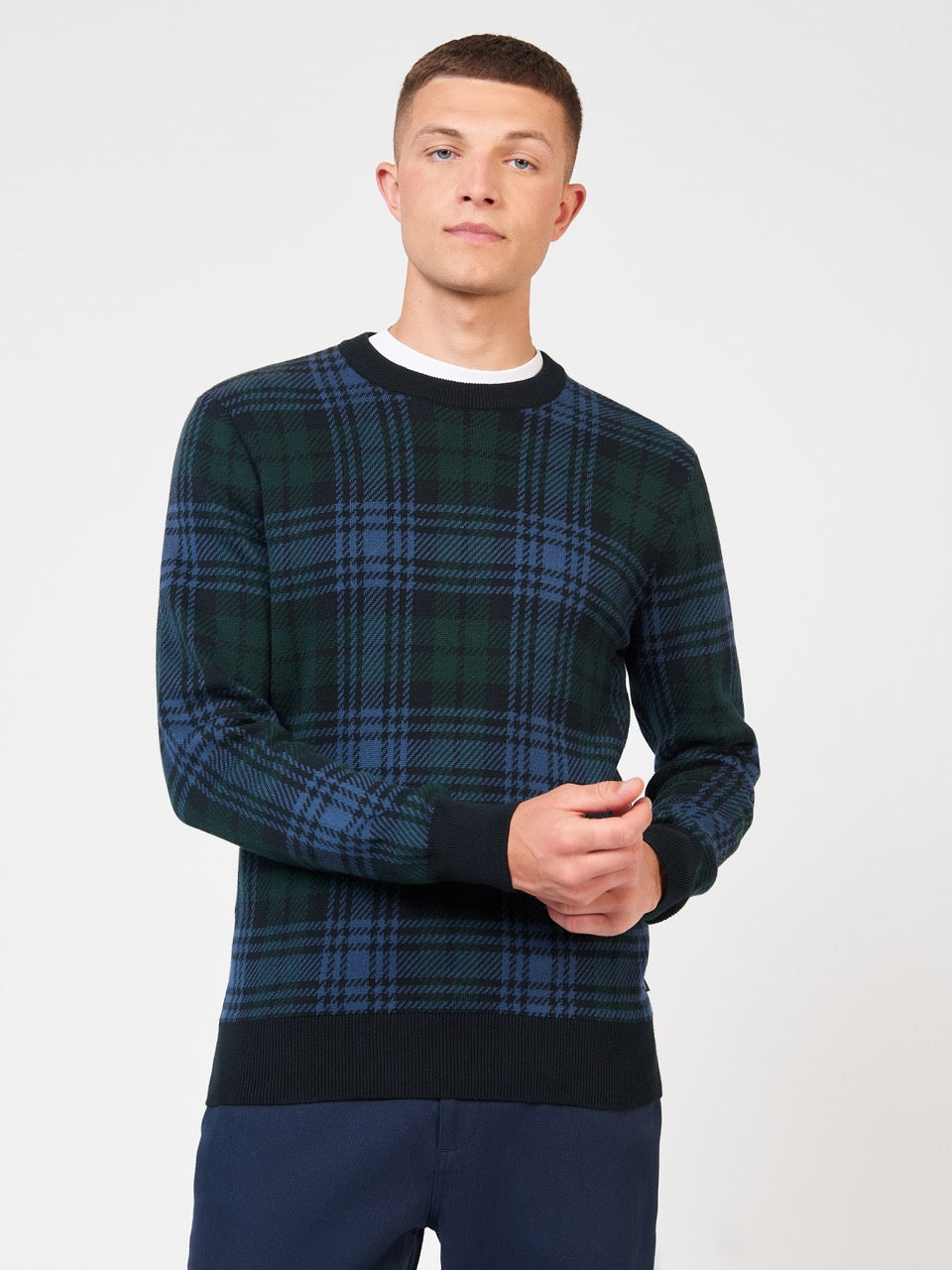 Prendas De Punto Ben Sherman Blackwatch Check Crewneck Negros | 0687ETWQG