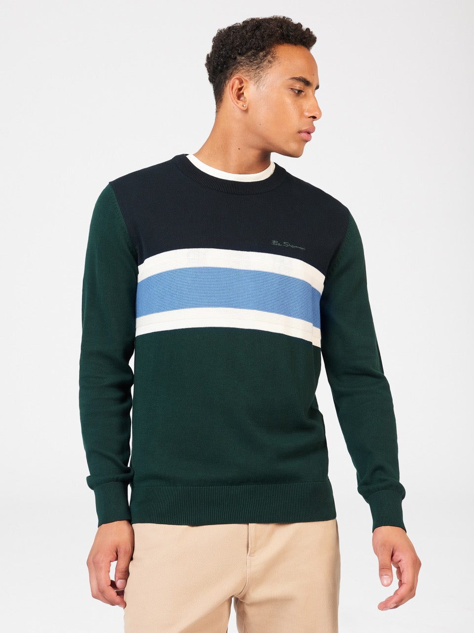 Prendas De Punto Ben Sherman Chest Stripe Crewneck Verdes Oscuro | 2159HJMKR