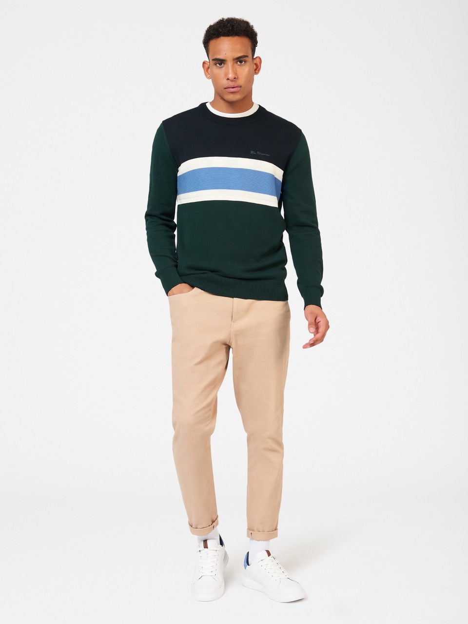 Prendas De Punto Ben Sherman Chest Stripe Crewneck Verdes Oscuro | 2159HJMKR