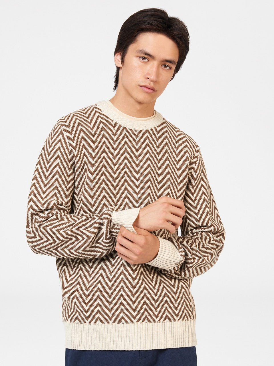 Prendas De Punto Ben Sherman Chevron Jacquard Crewneck Blancos | 4583GLYBK