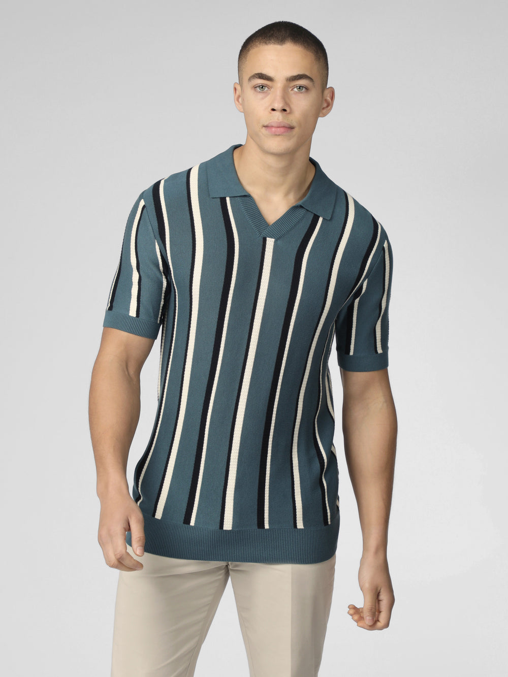 Prendas De Punto Ben Sherman Signature Vertical Stripe Open Neck Polo Turquesa | 3190KXWDI