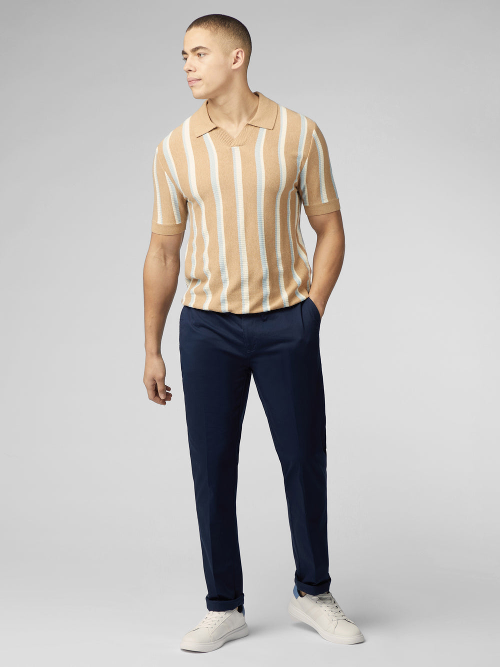 Prendas De Punto Ben Sherman Vertical Stripe Open Neck Polo Grises | 2153JCZTW