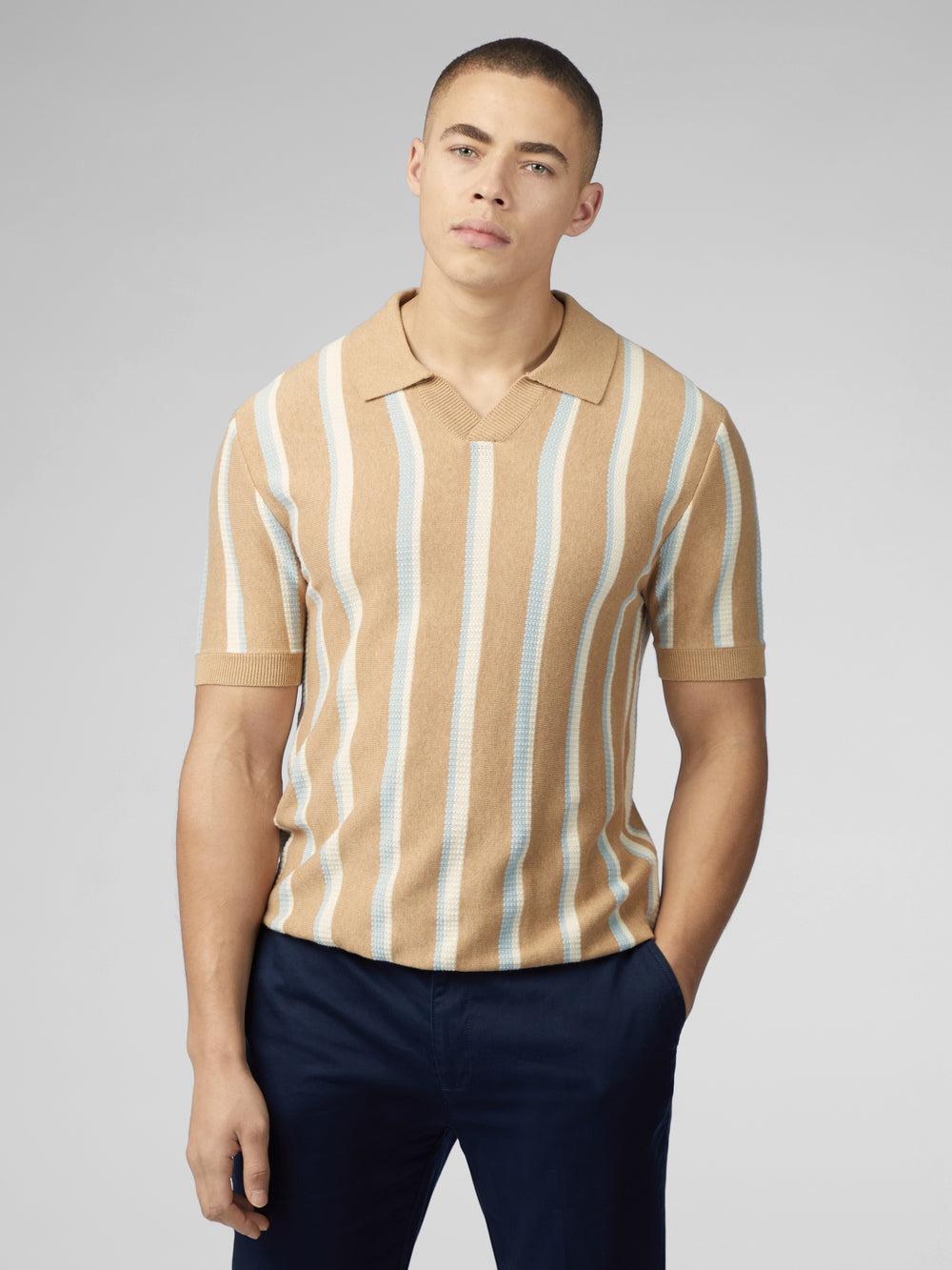 Prendas De Punto Ben Sherman Vertical Stripe Open Neck Polo Grises | 2153JCZTW