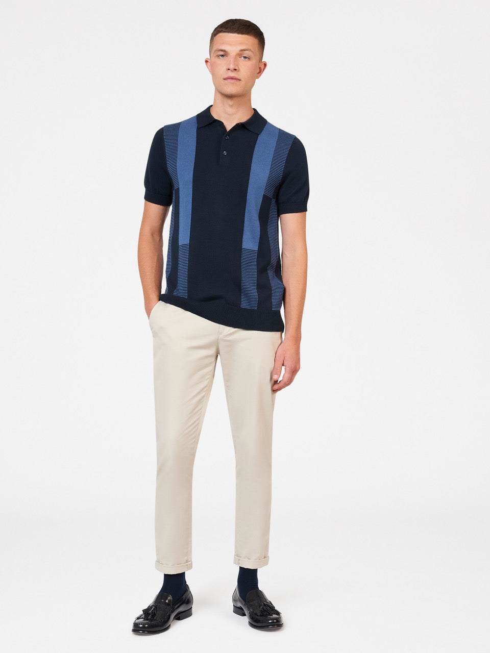 Suéteres De Cuello Polo Ben Sherman Intarsia Stripe Azul Marino | 6874PYHSF